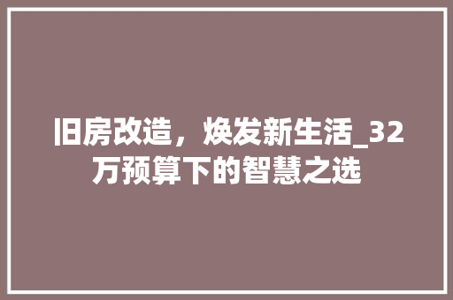 旧房改造，焕发新生活_32万预算下的智慧之选