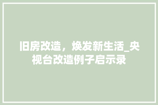 旧房改造，焕发新生活_央视台改造例子启示录