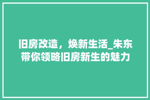 旧房改造，焕新生活_朱东带你领略旧房新生的魅力 家电维修
