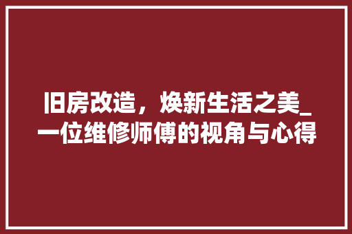 旧房改造，焕新生活之美_一位维修师傅的视角与心得 汽车维修