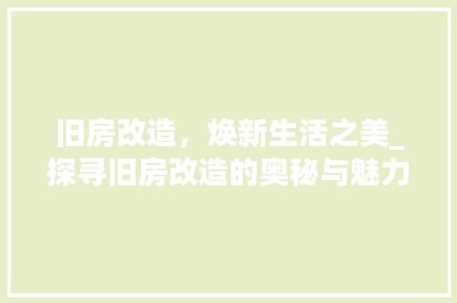 旧房改造，焕新生活之美_探寻旧房改造的奥秘与魅力 墙体维修