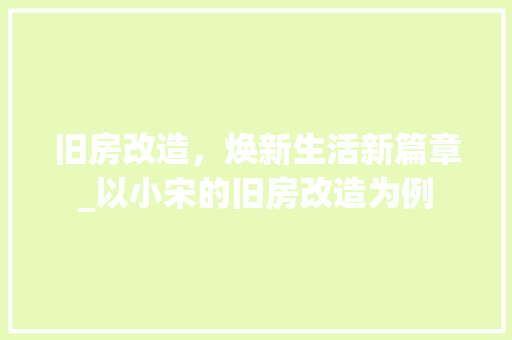 旧房改造，焕新生活新篇章_以小宋的旧房改造为例 墙体维修