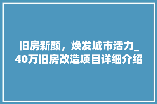 旧房新颜，焕发城市活力_40万旧房改造项目详细介绍 家电维修