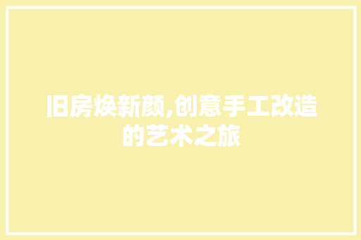 旧房焕新颜,创意手工改造的艺术之旅 综合便民