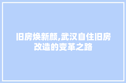 旧房焕新颜,武汉自住旧房改造的变革之路 综合便民
