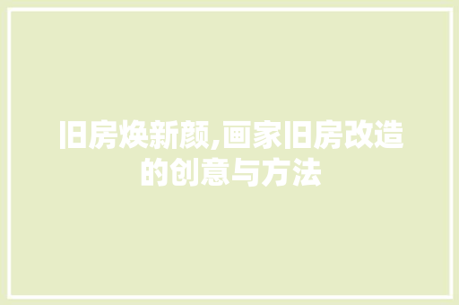 旧房焕新颜,画家旧房改造的创意与方法 综合便民
