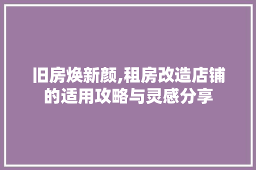 旧房焕新颜,租房改造店铺的适用攻略与灵感分享 综合便民