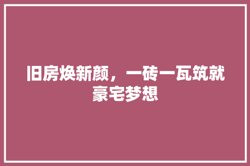 旧房焕新颜，一砖一瓦筑就豪宅梦想 综合便民