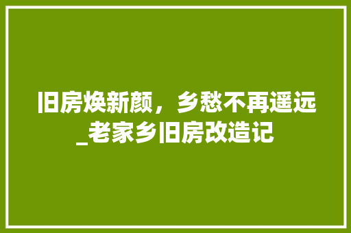 旧房焕新颜，乡愁不再遥远_老家乡旧房改造记 综合便民
