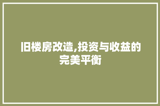旧楼房改造,投资与收益的完美平衡