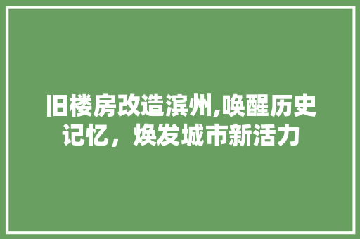 旧楼房改造滨州,唤醒历史记忆，焕发城市新活力