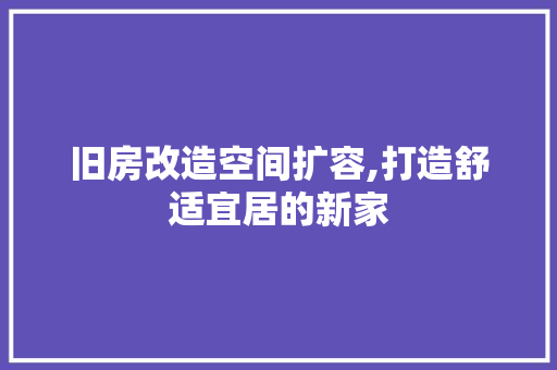 旧房改造空间扩容,打造舒适宜居的新家 家电维修