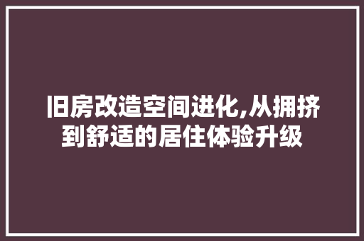 旧房改造空间进化,从拥挤到舒适的居住体验升级 家电维修