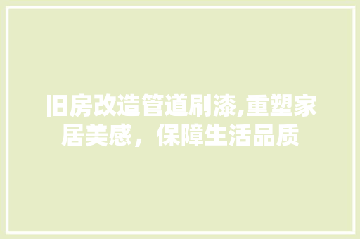 旧房改造管道刷漆,重塑家居美感，保障生活品质