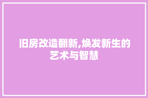 旧房改造翻新,焕发新生的艺术与智慧 家电维修