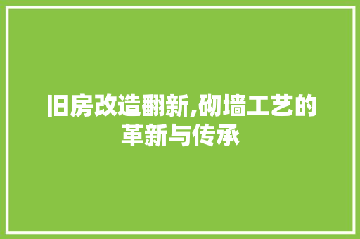 旧房改造翻新,砌墙工艺的革新与传承 汽车维修