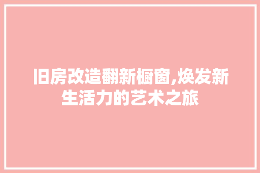 旧房改造翻新橱窗,焕发新生活力的艺术之旅