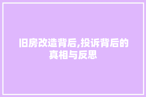 旧房改造背后,投诉背后的真相与反思 墙体维修