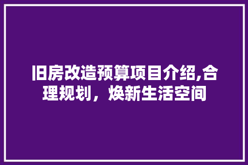 旧房改造预算项目介绍,合理规划，焕新生活空间 汽车维修