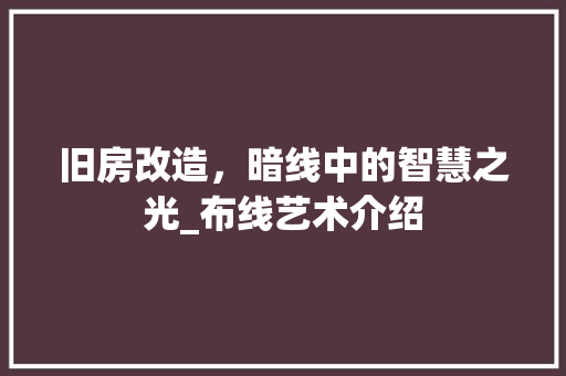 旧房改造，暗线中的智慧之光_布线艺术介绍 汽车维修