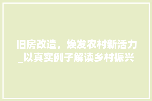 旧房改造，焕发农村新活力_以真实例子解读乡村振兴战略下的农村住房变革 家电维修