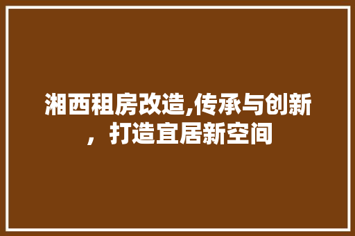 湘西租房改造,传承与创新，打造宜居新空间 家电维修