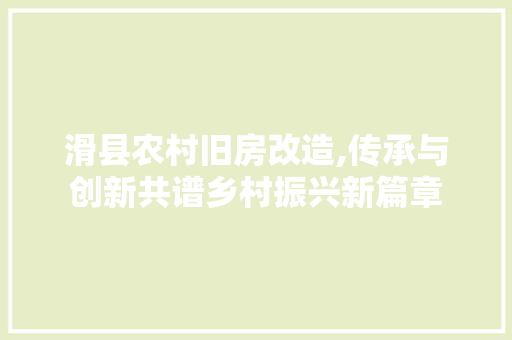 滑县农村旧房改造,传承与创新共谱乡村振兴新篇章 综合便民