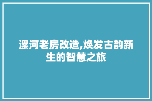 漯河老房改造,焕发古韵新生的智慧之旅 汽车维修