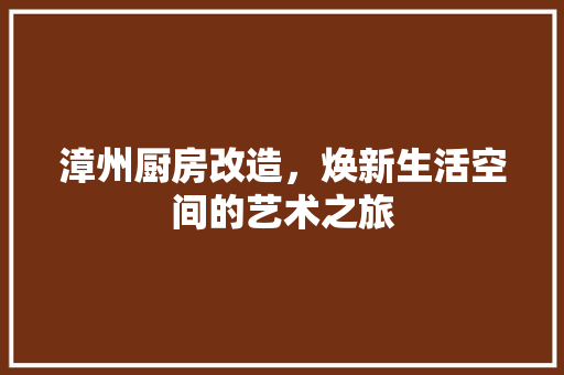 漳州厨房改造，焕新生活空间的艺术之旅