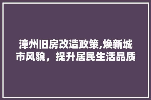 漳州旧房改造政策,焕新城市风貌，提升居民生活品质 家电维修