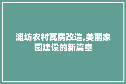 潍坊农村瓦房改造,美丽家园建设的新篇章 家电维修