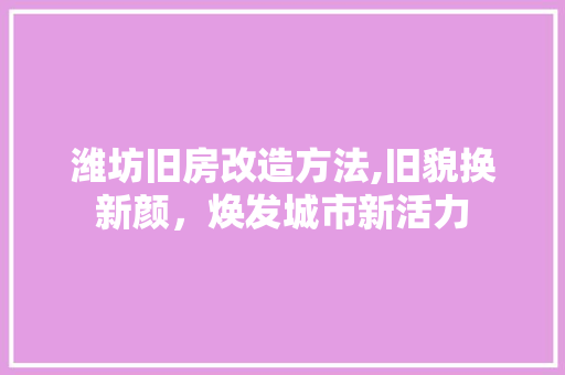 潍坊旧房改造方法,旧貌换新颜，焕发城市新活力 汽车维修