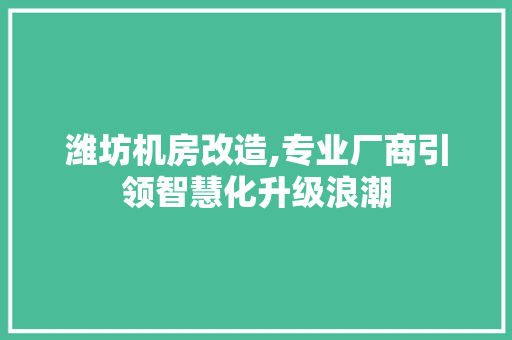 潍坊机房改造,专业厂商引领智慧化升级浪潮 综合便民