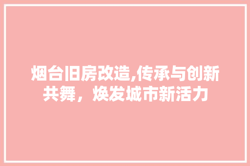 烟台旧房改造,传承与创新共舞，焕发城市新活力