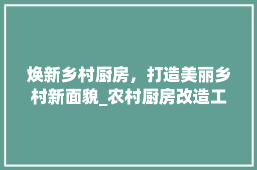 焕新乡村厨房，打造美丽乡村新面貌_农村厨房改造工程全面启动