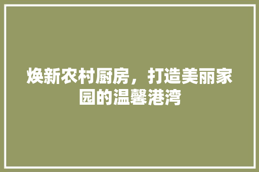 焕新农村厨房，打造美丽家园的温馨港湾