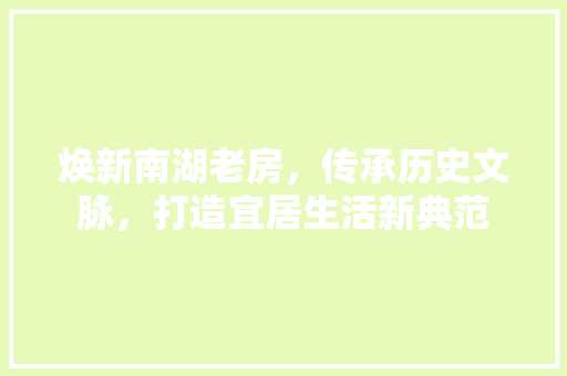 焕新南湖老房，传承历史文脉，打造宜居生活新典范 综合便民
