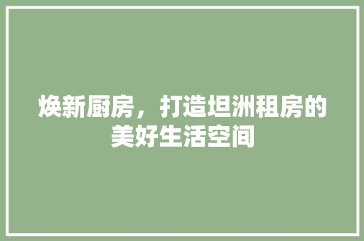焕新厨房，打造坦洲租房的美好生活空间