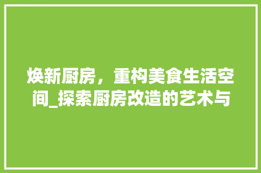 焕新厨房，重构美食生活空间_探索厨房改造的艺术与科学 厨房维修