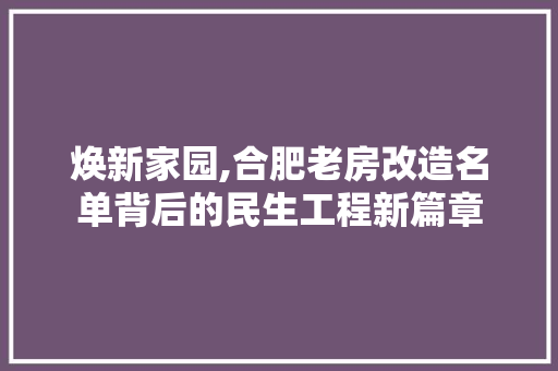 焕新家园,合肥老房改造名单背后的民生工程新篇章