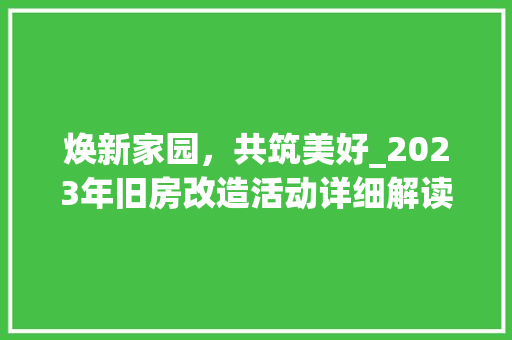 焕新家园，共筑美好_2023年旧房改造活动详细解读 厨房维修