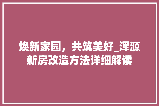 焕新家园，共筑美好_浑源新房改造方法详细解读 厨房维修