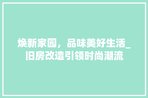 焕新家园，品味美好生活_旧房改造引领时尚潮流 厨房维修