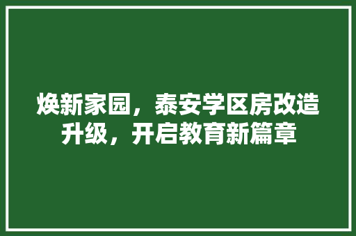 焕新家园，泰安学区房改造升级，开启教育新篇章