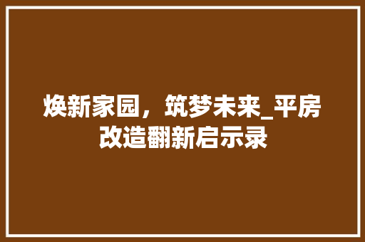 焕新家园，筑梦未来_平房改造翻新启示录