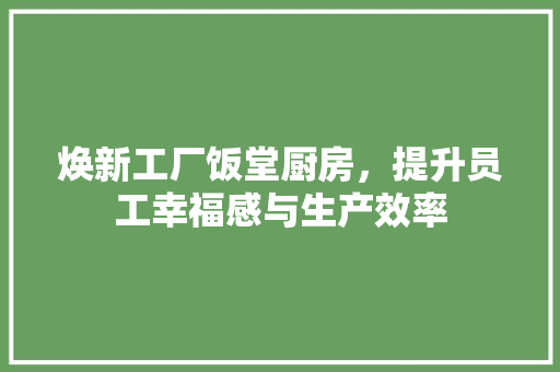 焕新工厂饭堂厨房，提升员工幸福感与生产效率 厨房维修