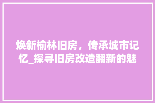 焕新榆林旧房，传承城市记忆_探寻旧房改造翻新的魅力与挑战 家电维修