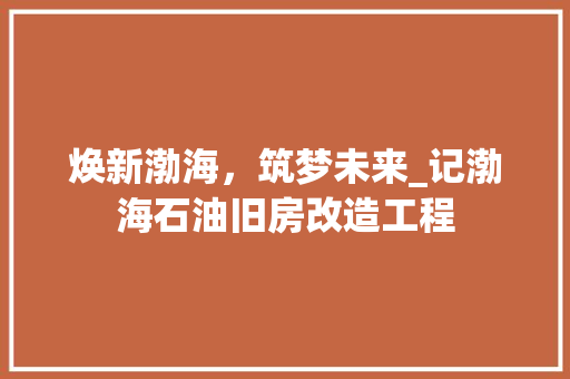 焕新渤海，筑梦未来_记渤海石油旧房改造工程 家电维修
