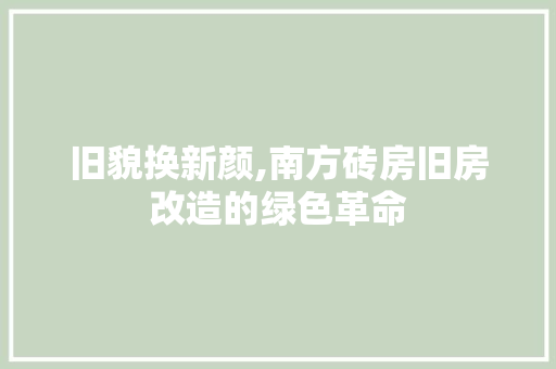 旧貌换新颜,南方砖房旧房改造的绿色革命