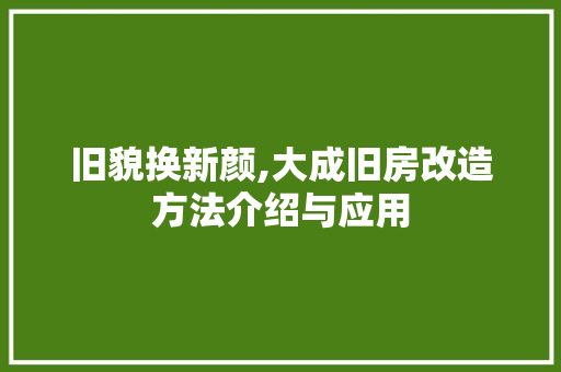 旧貌换新颜,大成旧房改造方法介绍与应用